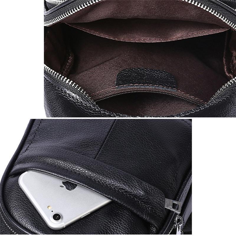 Casual Style Grain Textured Multiple Pocket Earphone Jack Adjustable Sling Strap Chest Bag