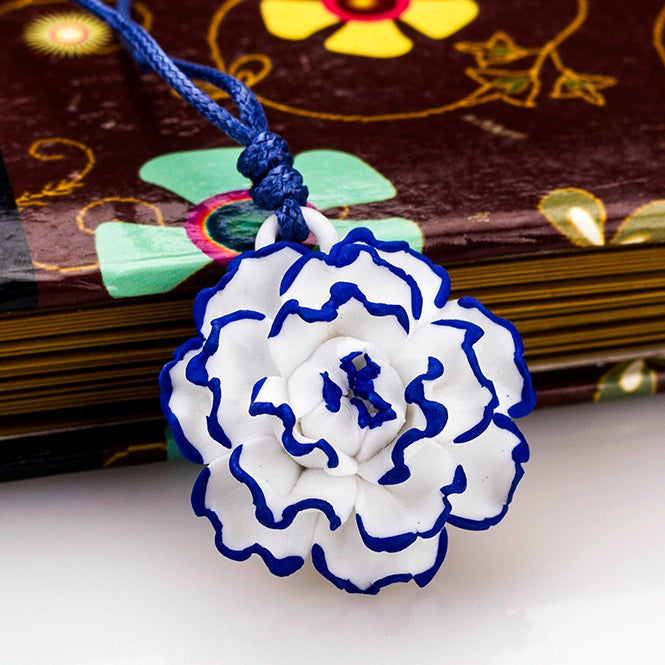 Jingdezhen Ceramic Necklace Ceramic Ornament Handmade Pinch Ceramic Peony Pendant