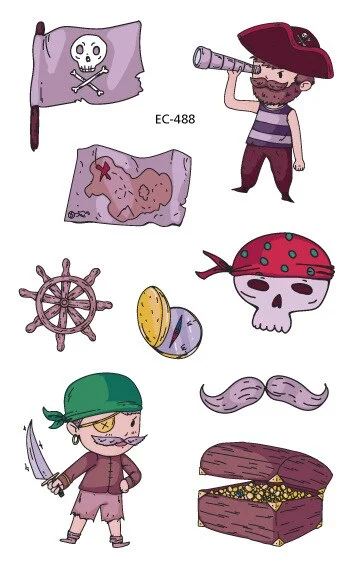 12 kinds Cartoon Pirates Temporary Tattoo Stickers for Kids faux tatouage temporaire Disposable Children Cute Boy Gift