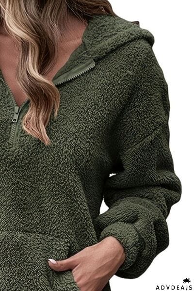 Half Zip Dropped Shoulder Oversized Hoodie