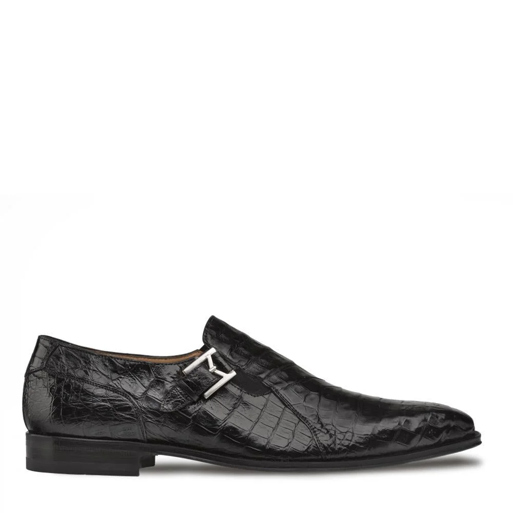 Men's Shoes Black Genuine Crocodile Monk-Strap Loafers