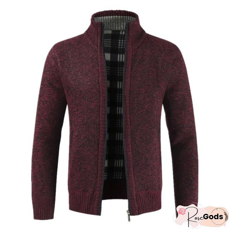 Autumn Winter New Men's Jacket Slim Fit Stand Collar Zipper Jacket Men Solid Cotton Thick Warm Jacket