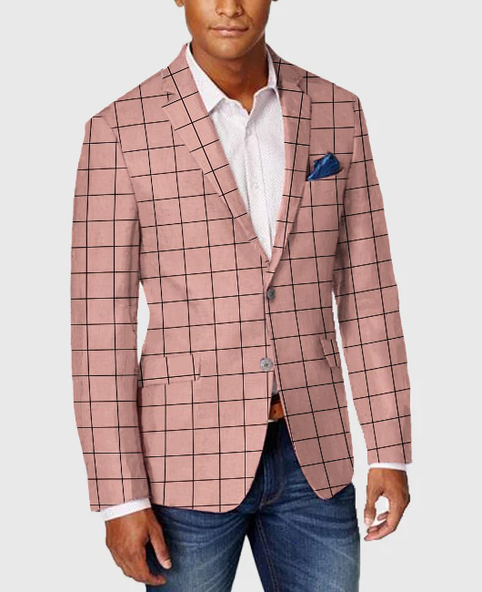 OK Business Plaid Print Notch Lapel Two Button Blazer