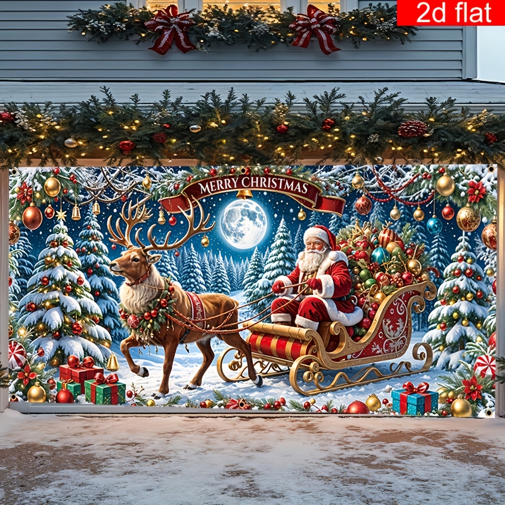 Tegooe Giant Christmas Garage Door Mural Banner - Santa Claus