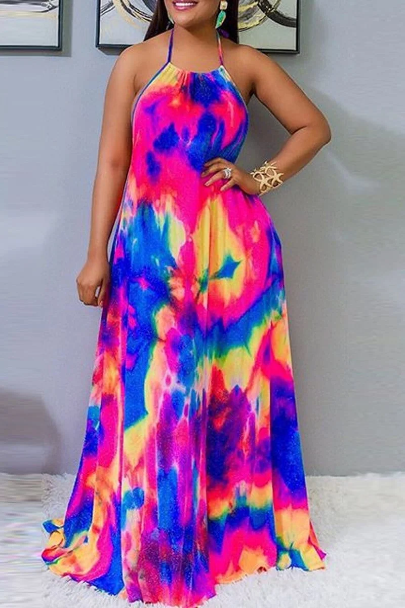 Sexy Printing Multicolor Sling Dress