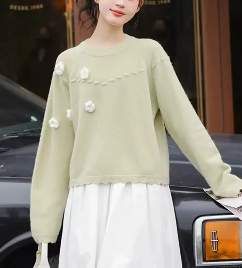 Churchf Churchf Autumn Winter New Soft Waxy Loose Small Sweet Soft Waxy Sweater Female Long Sleeve Knit Sweater Female