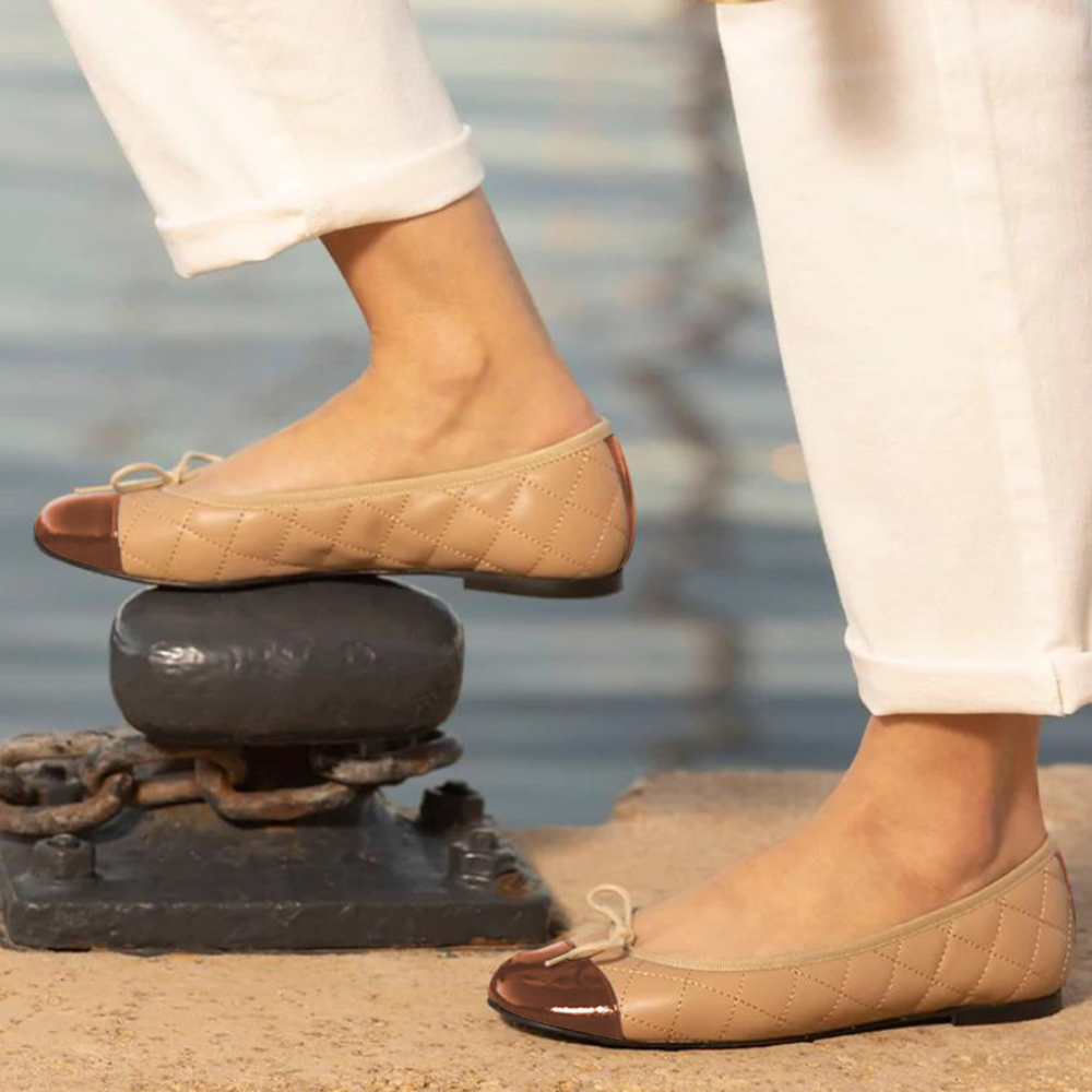 Nude  Colorblock Flats With Bow-knot Decor Flats Nicepairs