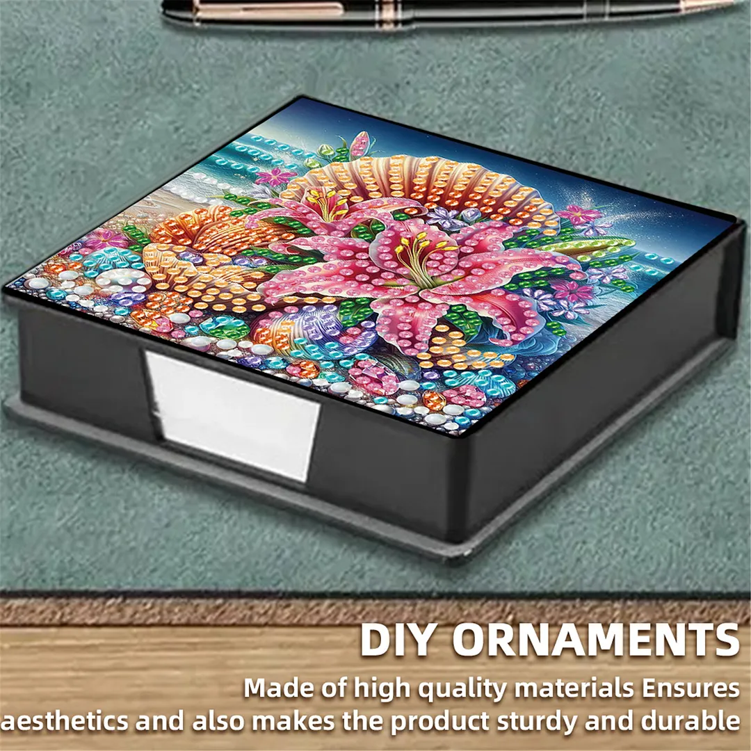 5D Flower DIY PU Diamond Painting Notecard Box with 160 Sheets Paper Note Holder