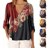 Camisa decote em V com estampa floral