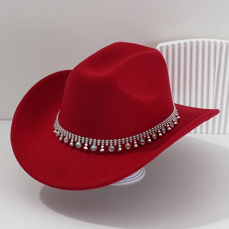 Men’s And Women’s Neutral Style Cowboy Hat Party Hat Colorful Round Gemstone Exquisite Belt Festival Performance