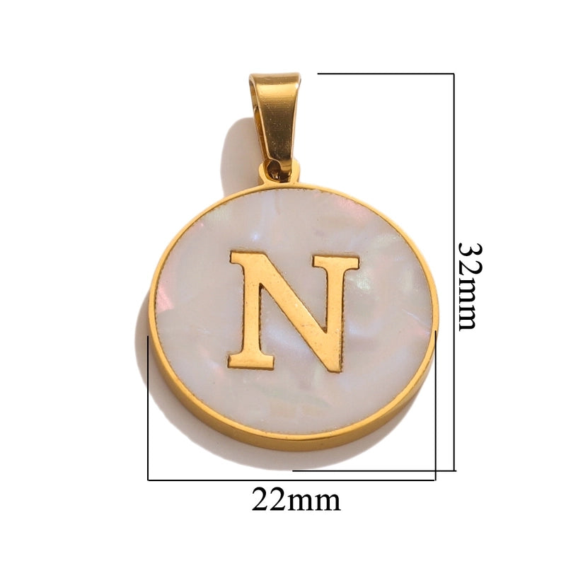 5 Pcs/package Minimalist Round Letter Stainless Steel Plating Inlay Pendant Jewelry Accessories