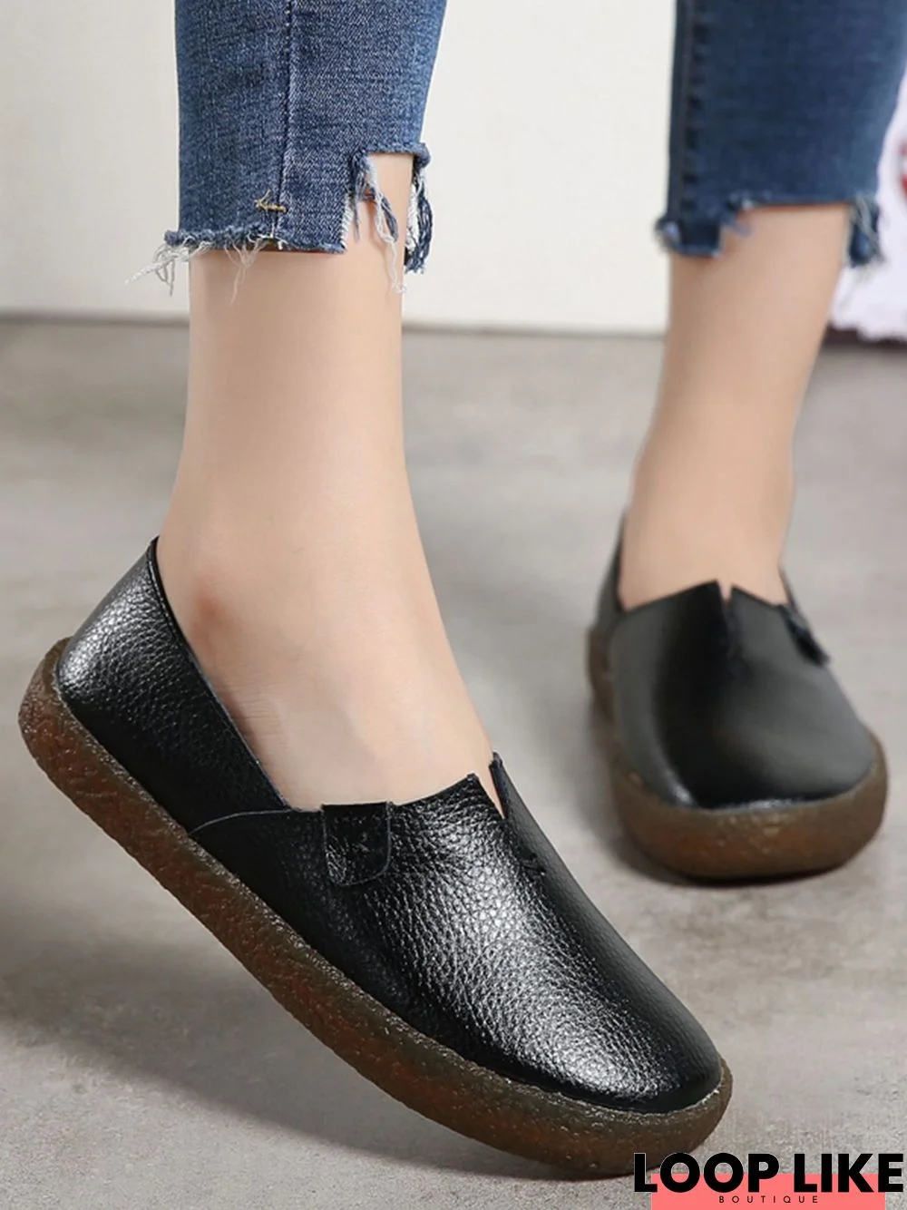 Solid Color Leather Soft Sole Casual Shoes