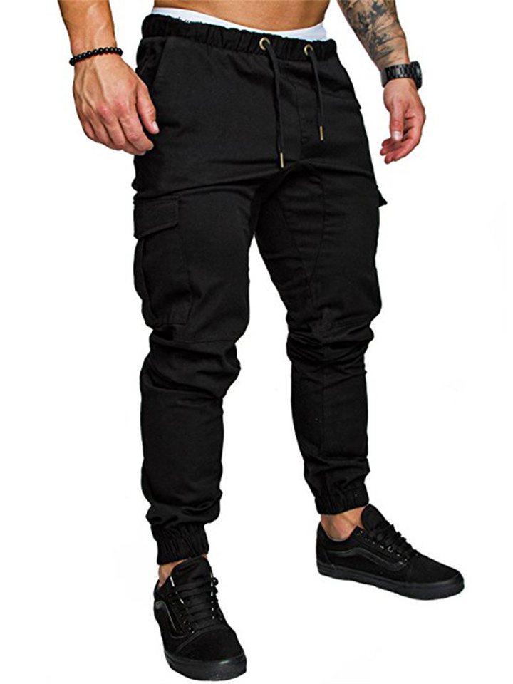 Men's Cargo Pants Sweatpants Joggers Trousers Jogging Pants Drawstring Elastic Waist Multi Pocket Plain Sports Outdoor Daily Wear Cotton Casual Black Blue | 168DEAL