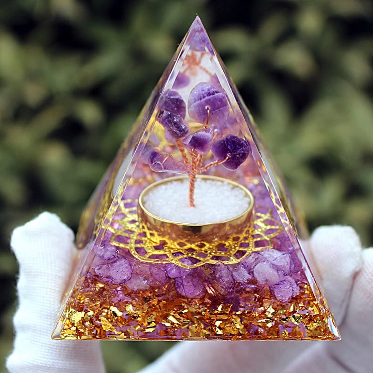 Olivenorma Amethyst Tree of Life Orgone Pyramid