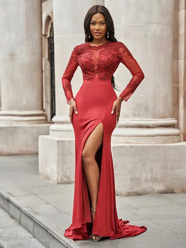 long sleeve mermaid dress Bodycon Prom with Long Sleeves Crafted from sleek satin Pink Long Sleeve Mermaid Prom
