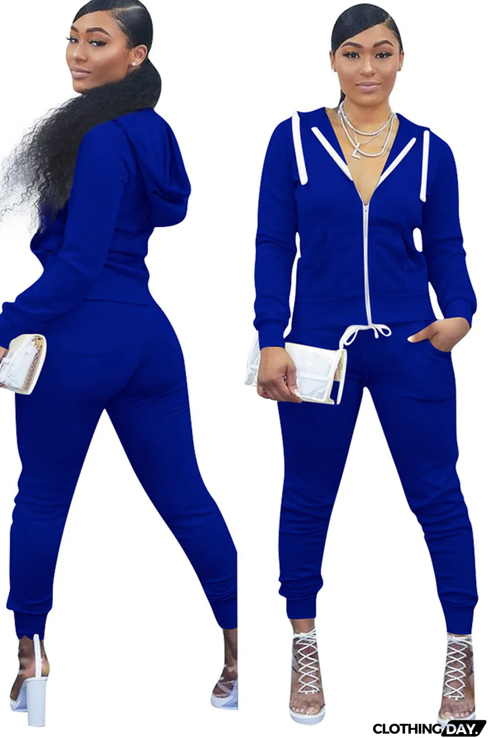 Black Polyester Casual Two Piece Suits Solid Patchwork pencil Long Sleeve Two-piece Pants Set