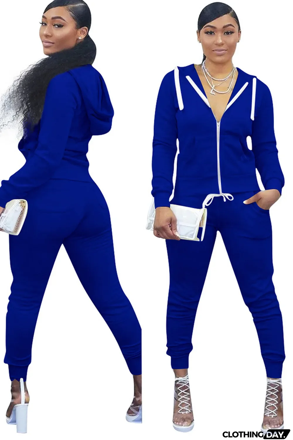 Black Polyester Casual Two Piece Suits Solid Patchwork pencil Long Sleeve Two-piece Pants Set