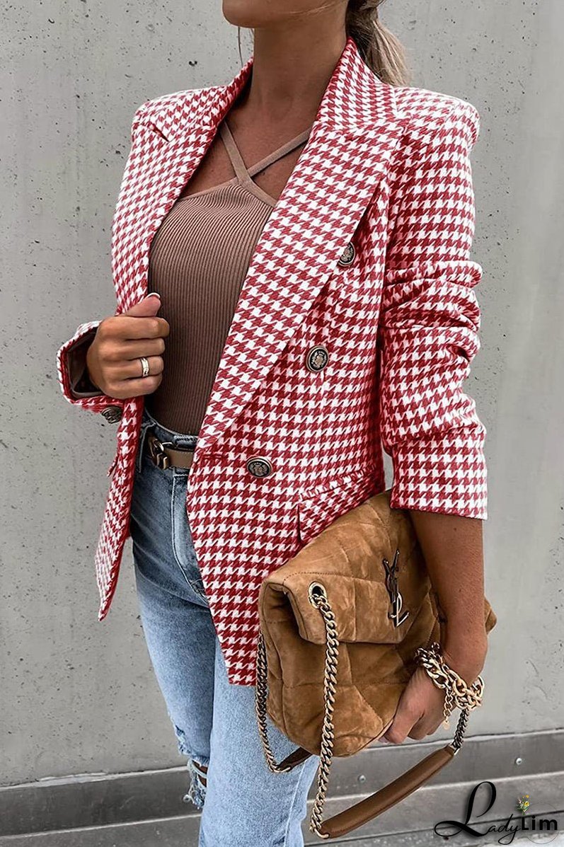 Casual British Style Print Pocket Buttons Turn-back Collar Outerwear