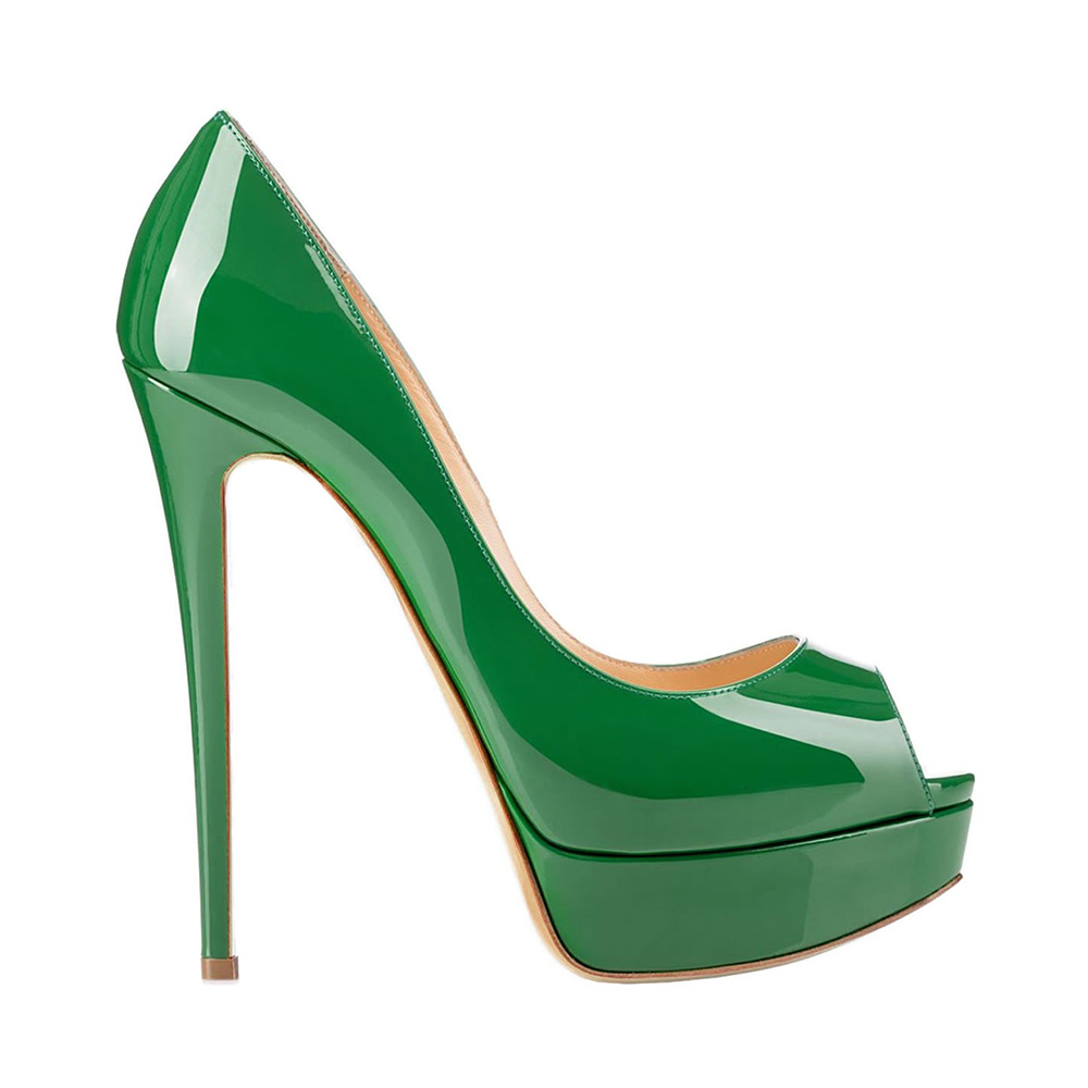 150mm Sky High Platform Pumps Green Patent-vocosishoes