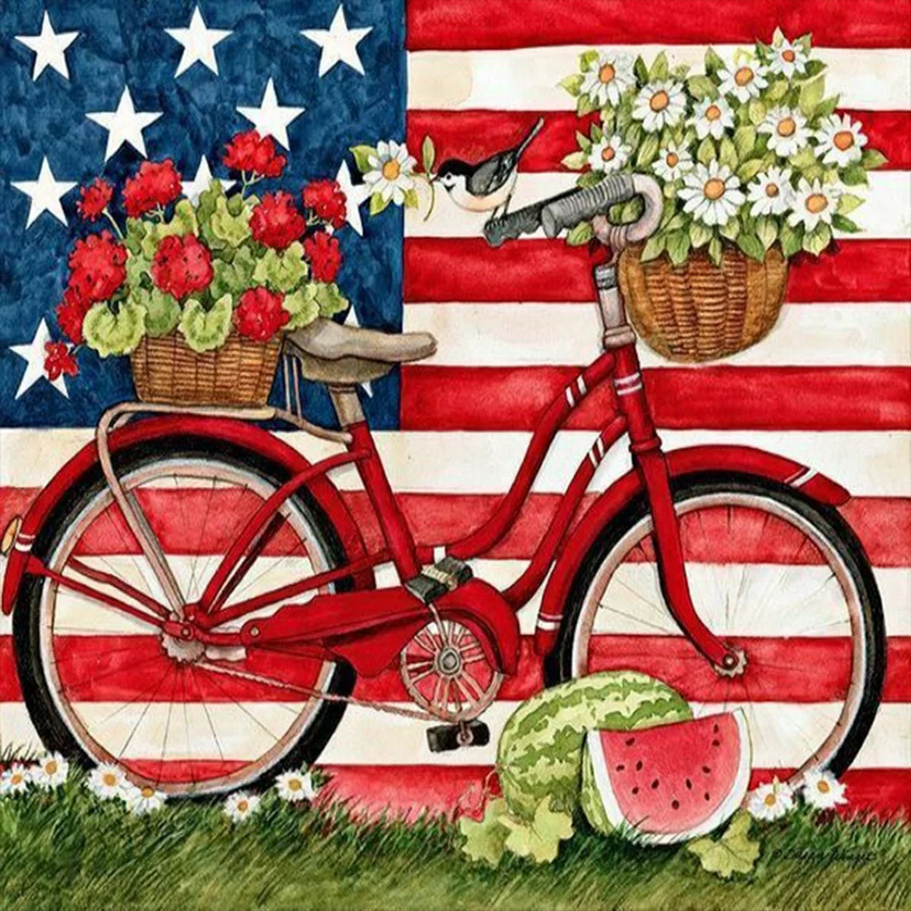 Diamond Painting - Full Round Drill - Flower Bicycle(Canvas|30*30cm)