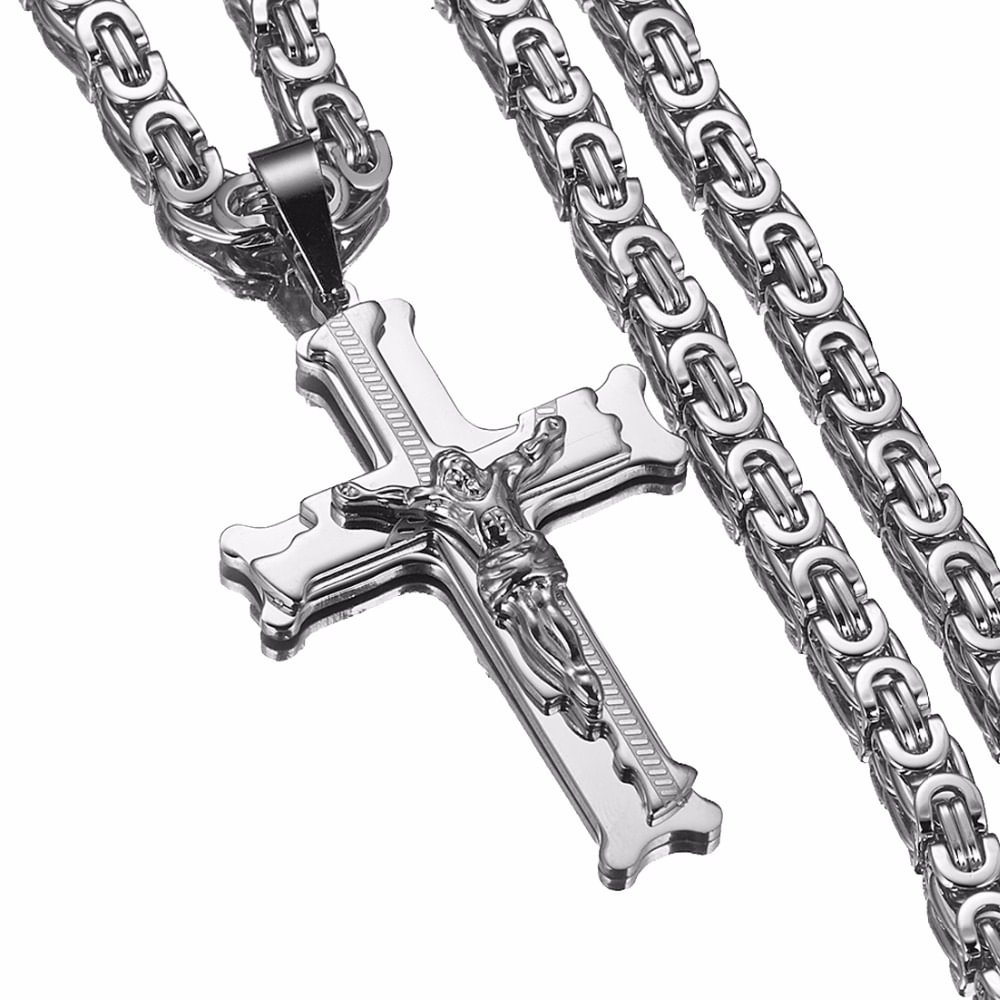 6MM Byzantine Chain Jesus Cross Pendant-VESSFUL