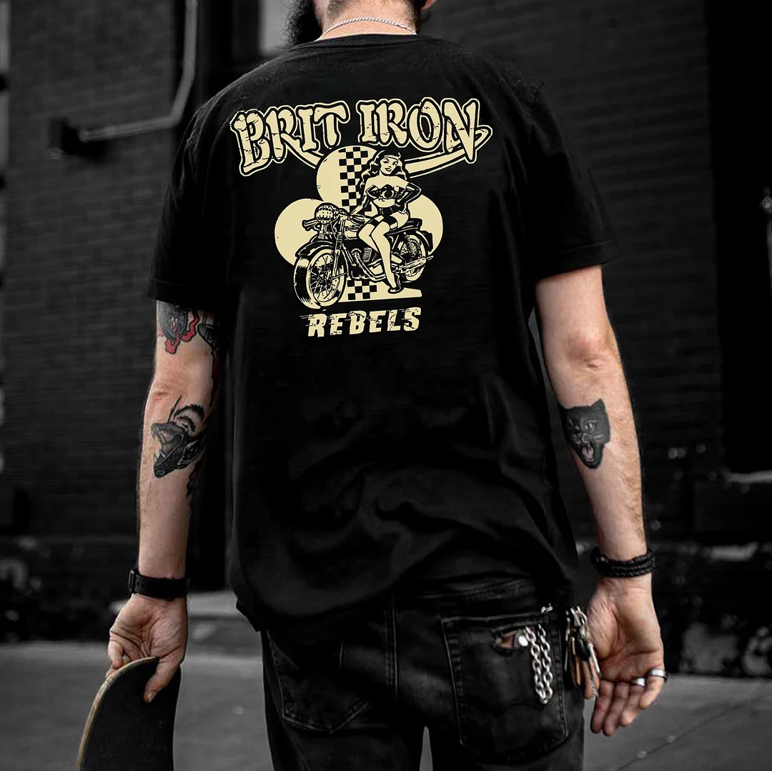 BRIT IRON REBELS Sexy Motorcycle Lady Print Men's T-shirt