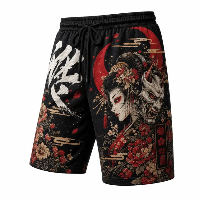 Techwear Japanese Tiger Crest Athletic Shorts