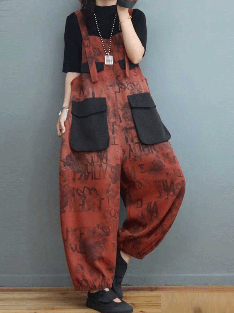 Put Your Wings Cotton Baggy Style Abstract Overall Dungarees