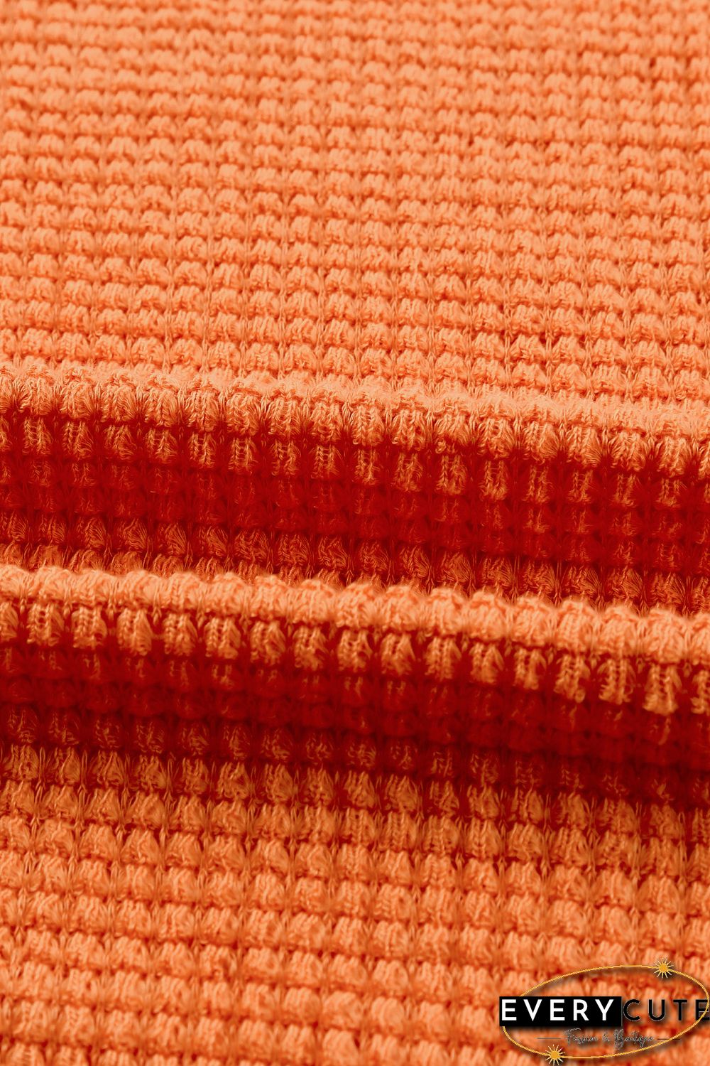 Orange Leopard Colorblock Waffle Knit Top