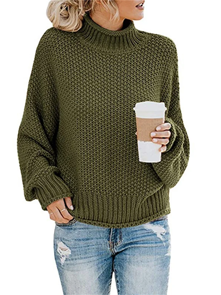 Women's Sweater Stripe Solid Color Basic Casual Long Sleeve Sweater Cardigans Turtleneck Fall Winter Navy Deep burgundy Khaki White Gray | 168DEAL