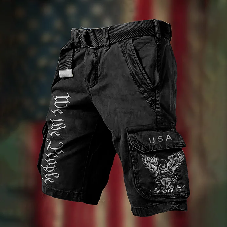 Comstylish Men's Independence Day We The People Print Cargo Shorts