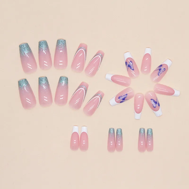 Churchf Churchf Butterfly Flash Pink Nail In The Long Ins Wind Ballet Nail Pink Tender Flash French Sweet And Gentle Wear