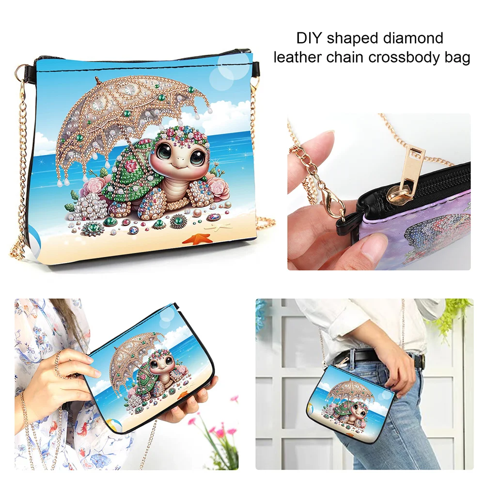 Beach Turtle Diamond Painting Coin Chain Purse 5D DIY Diamond Handmade Chain Bag