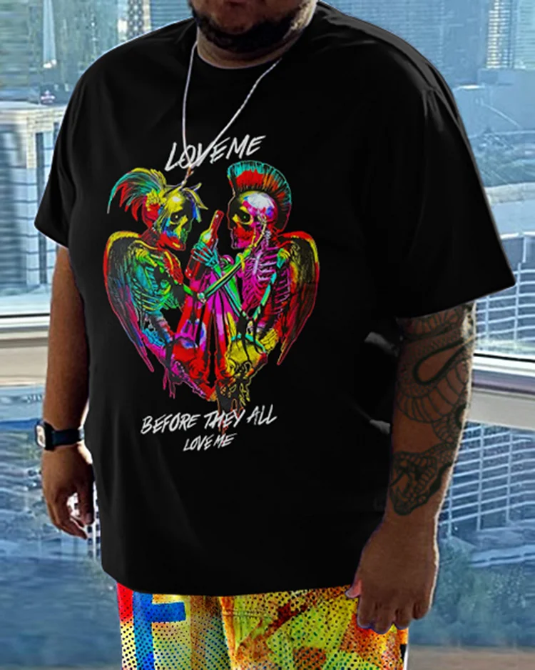 Men's Daily Casual Love Me Skull Printed Short Sleeve T-Shirt Set