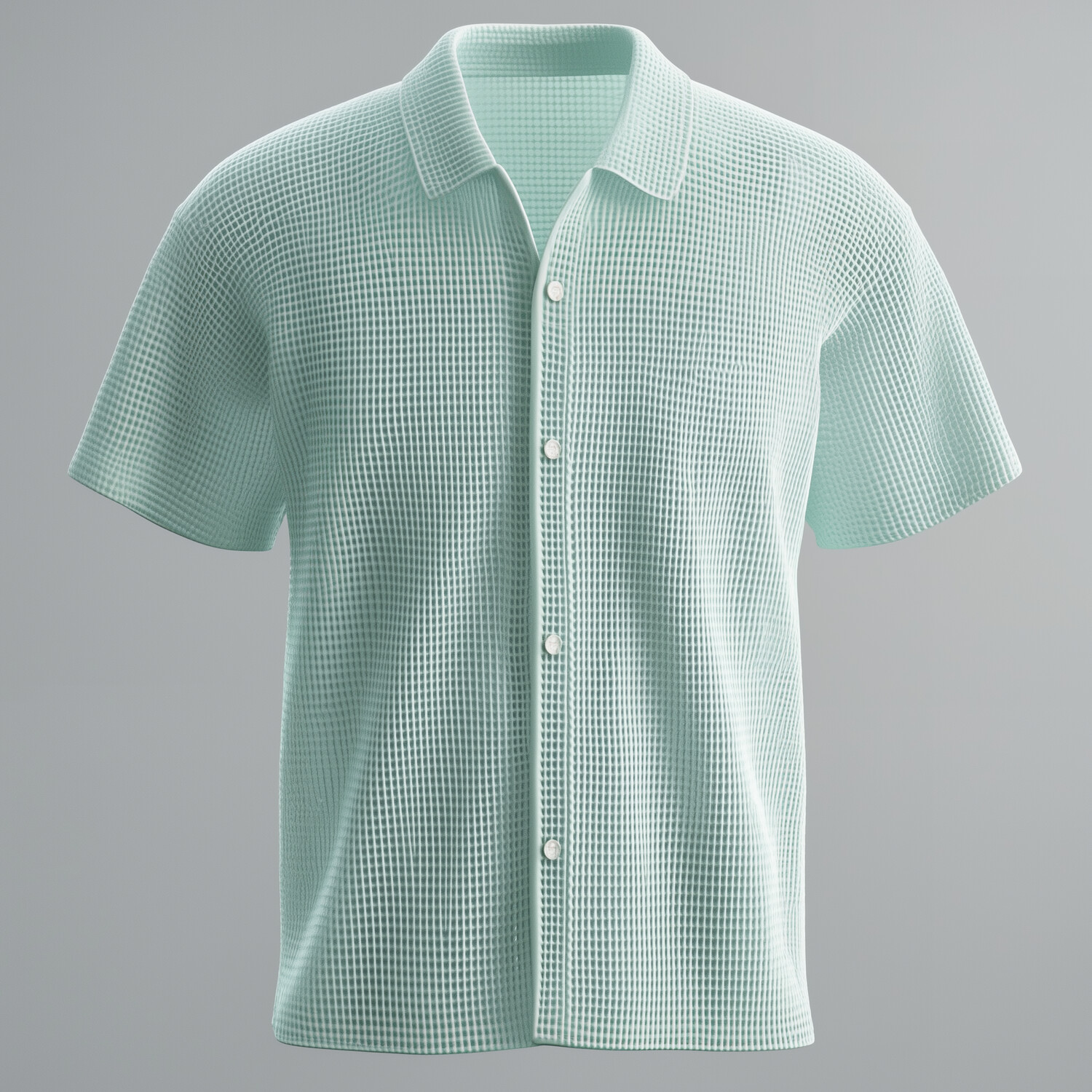 Men's Waffle Turndown Collar Short Sleeve Button Shirt