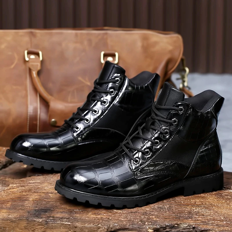 Men's Leather Luxury Vintage Crocodile Pattern Waterproof Martin Boots | ARKGET