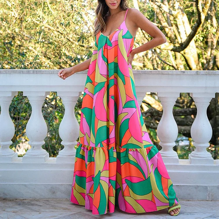 Sling Contrast Print Maxi Dress