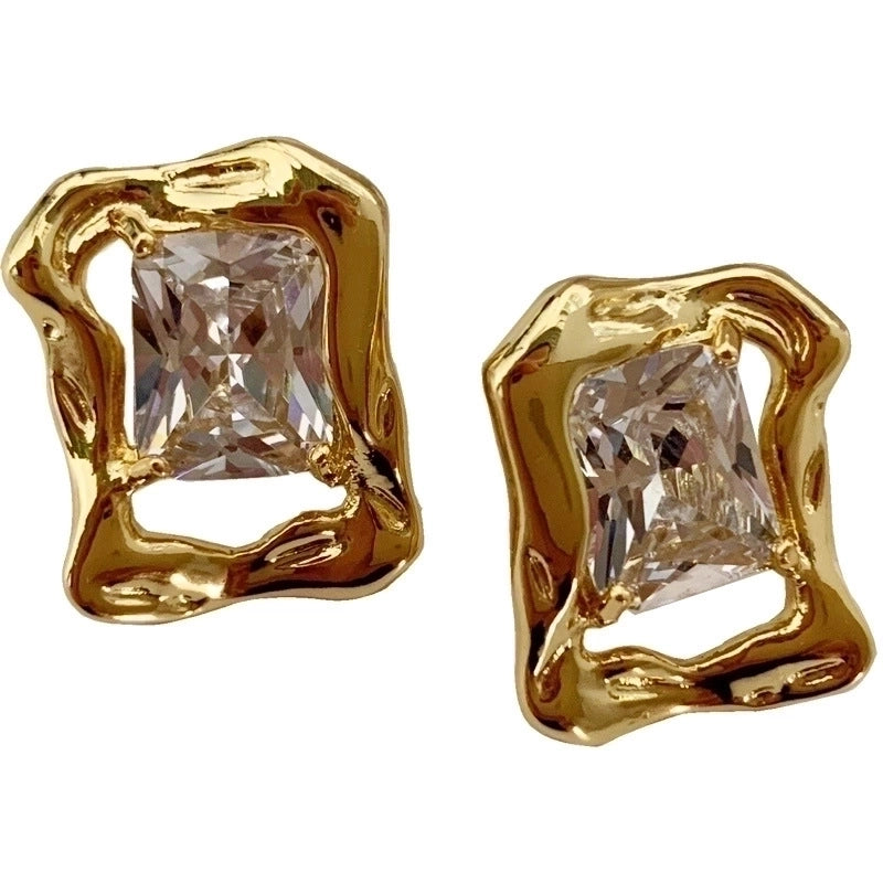 1 Pair Retro Geometric Plating Inlay Brass Zircon Gold Plated Ear Studs