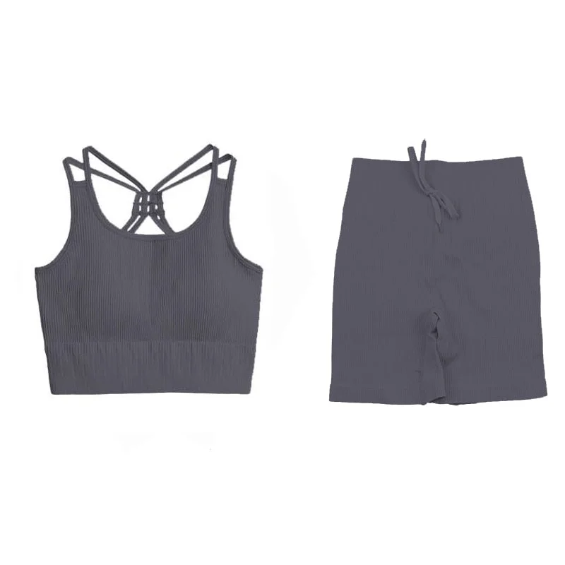 SVOKOR Sport Two Piece Sets Women Gym Tracksuits Workout 2Pcs Sexy Running Leggings Cycling Shorts Fitness Vest Short Crop Tops