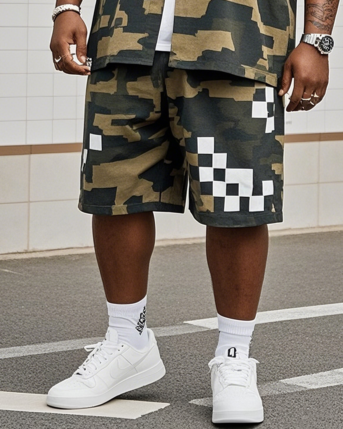 Big Men's Outdoor Mountain Climbing Activities Army Fans Camouflage Short Sleeve Shirt Shorts Suit
