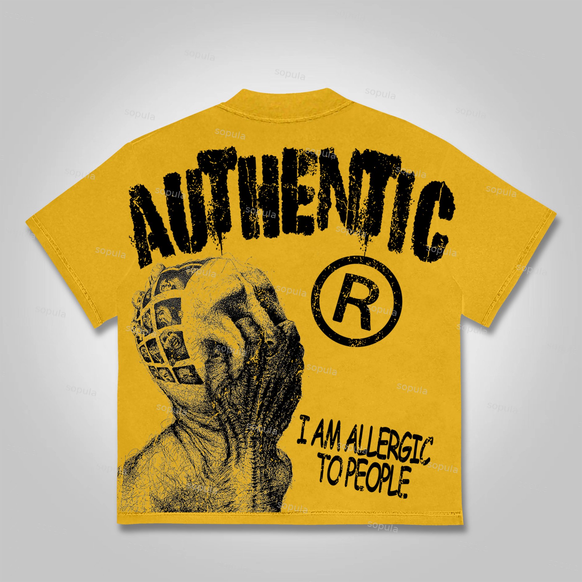 Sopula Vintage I Am Allergic To People Graphics Print Cotton T-shirt