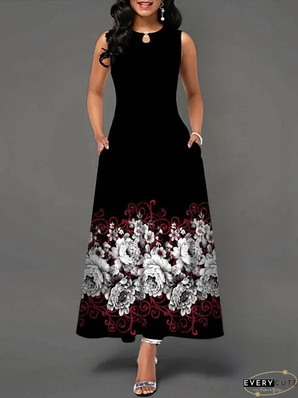 Dresses Casual Print Pocket Sleeveless Dress for Women