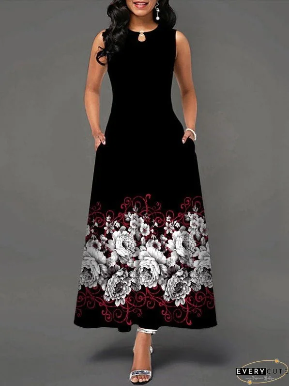 Dresses Casual Print Pocket Sleeveless Dress for Women
