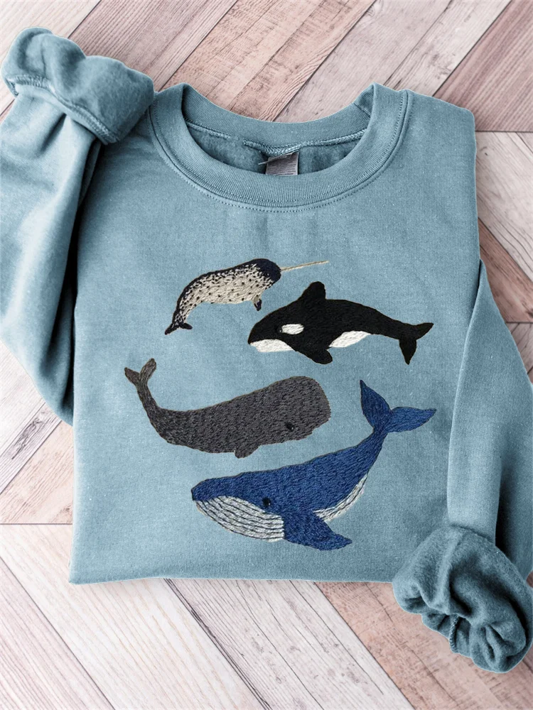 Species of Whales Embroidery Art Comfy Sweatshirt