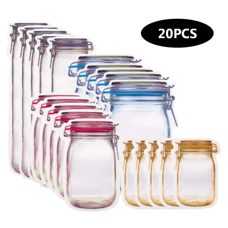 Portable Mason Bags Jar Bottles Zipper Bag Reusable Food Storage Snack Sandwich Mason Bag Seal Fresh Sealed Bags Food Saver Bags