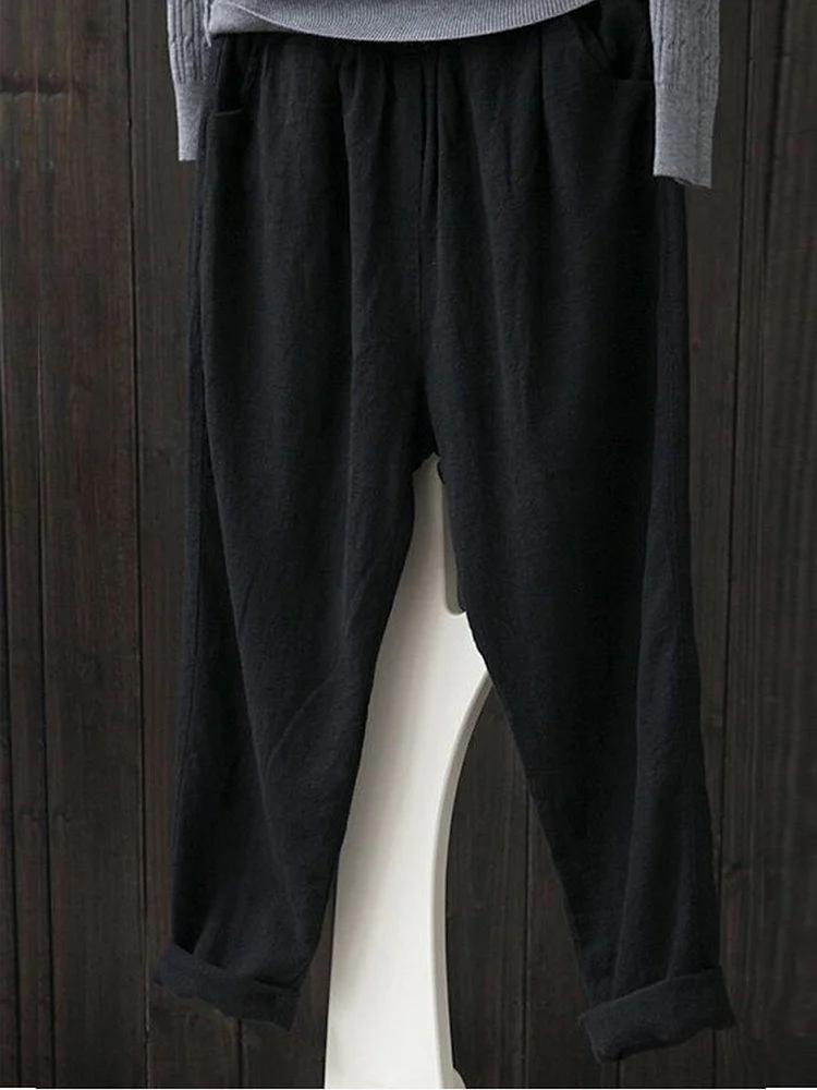 Solid Simple Linen Shift Shirred Plus Size Pants socialshop