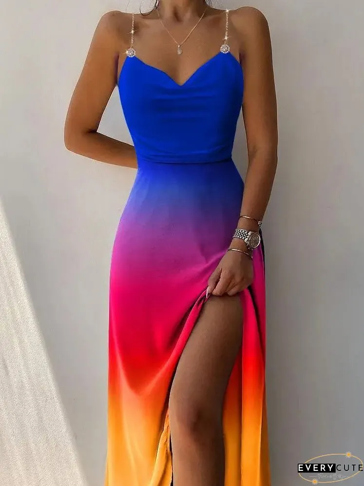Dresses Tie-Dye Sling Sleeveless Slit Dress for Women
