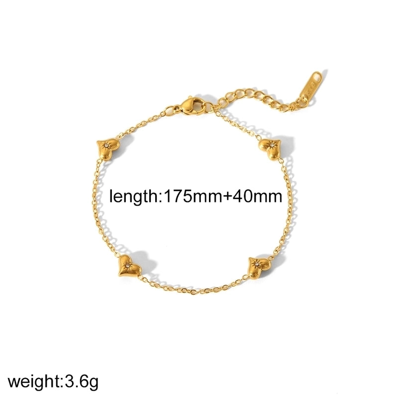 IG Style Heart Shape 304 Stainless Steel Zircon 18K Gold Plated Plating Inlay Bracelets Necklace