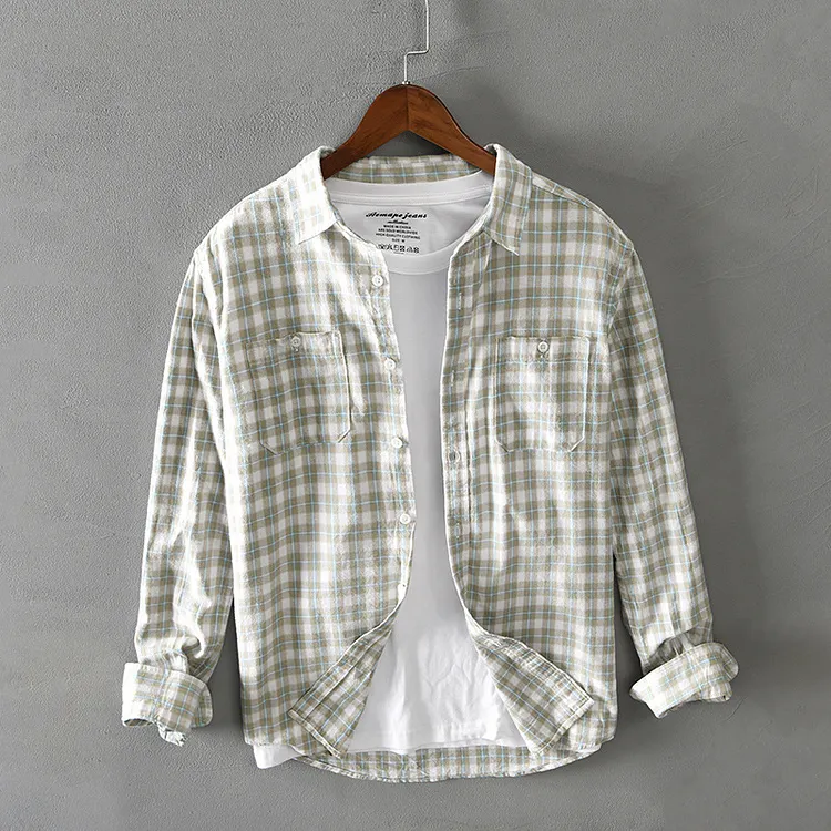 2025 Autumn/Winter New Men's Casual Plaid Long-Sleeved Cotton Shirt
