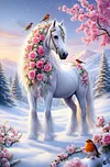 Luxury AB Velvet Diamond Painting Kit - White Horse with Roses